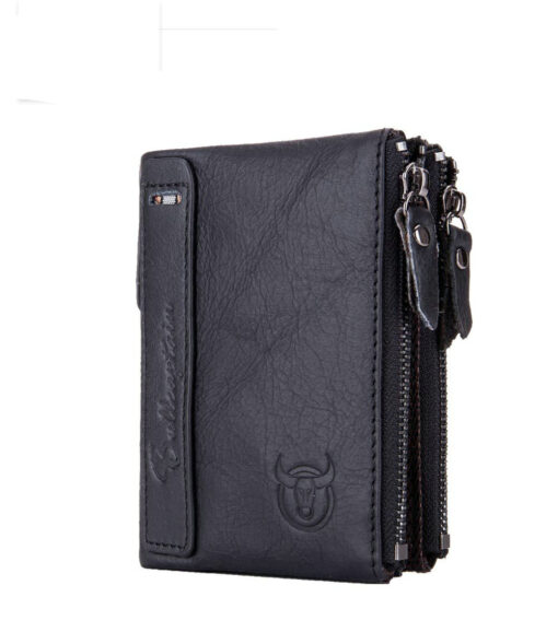 Bullcaptain Men Zipper Minimal Wallet Genuine Leather Short Wallet Vintage Coin Bag - Image 13