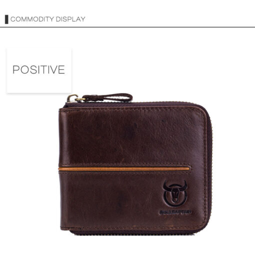 Bullcaptain Men Retro Minimalist RFID Cowhide 13 Card Slots Short Zipper Wallet - Image 12