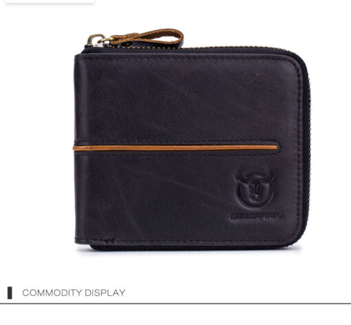 Bullcaptain Men Retro Minimalist RFID Cowhide 13 Card Slots Short Zipper Wallet - Image 14