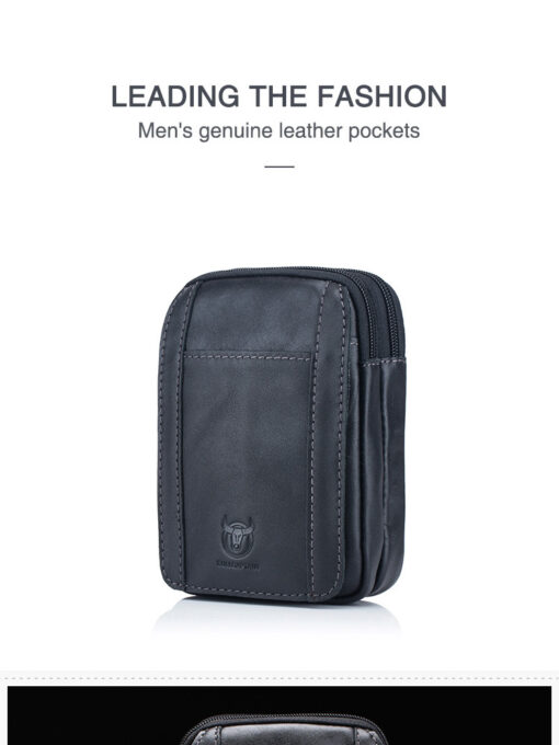 Bull Captain Men Waist packs Genuine Leather Cell Phone belt Waist Bag - Image 9