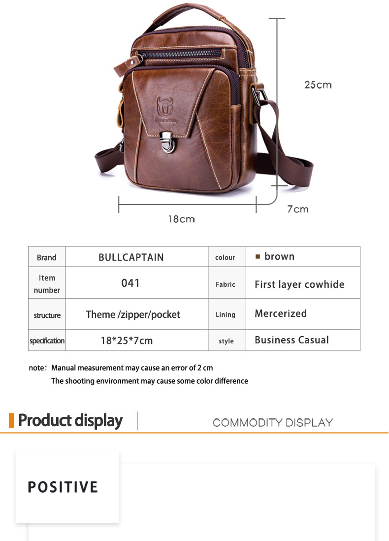 Bullcaptain Men Genuine Leather Cowhide Business Men Messenger Shoulder ...