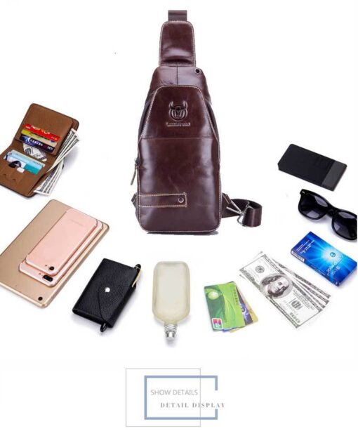 Bull Captain Men Leather Sling Bag for Men Chest Bags Crossbody Pack - Image 8