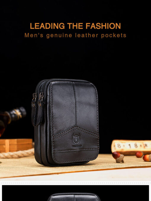 Bull Captain Men Waist packs Genuine Leather Cell Phone belt Waist Bag - Image 3