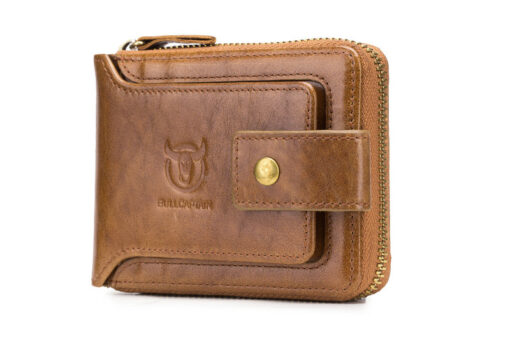 Bull Captain Leather Mens RFID Blocking Wallet Zipper Bifold Wallets
