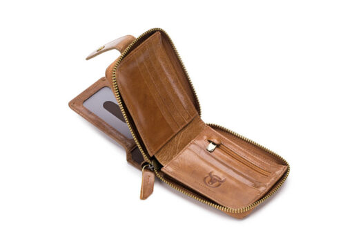 Bull Captain Leather Mens RFID Blocking Wallet Zipper Bifold Wallets - Image 8