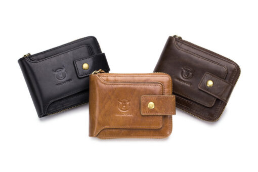Bull Captain Leather Mens RFID Blocking Wallet Zipper Bifold Wallets - Image 11