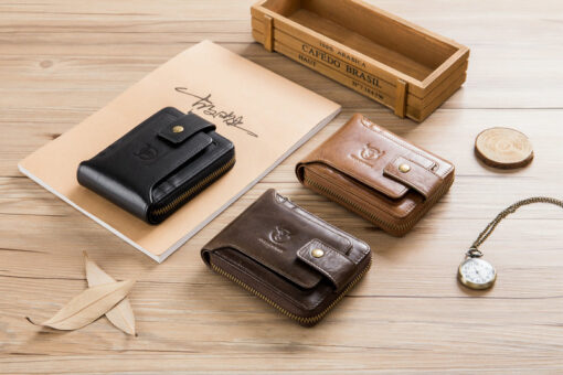 Bull Captain Leather Mens RFID Blocking Wallet Zipper Bifold Wallets - Image 10