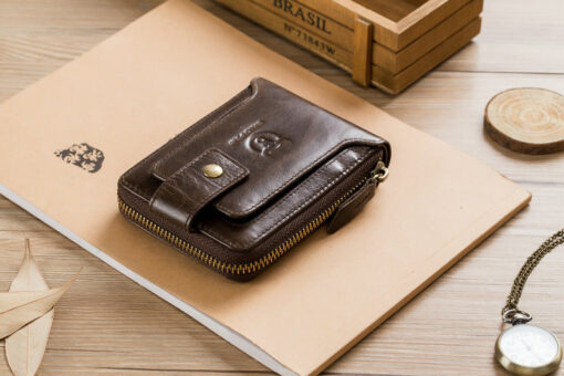 Bull Captain Leather Mens RFID Blocking Wallet Zipper Bifold Wallets - Image 13