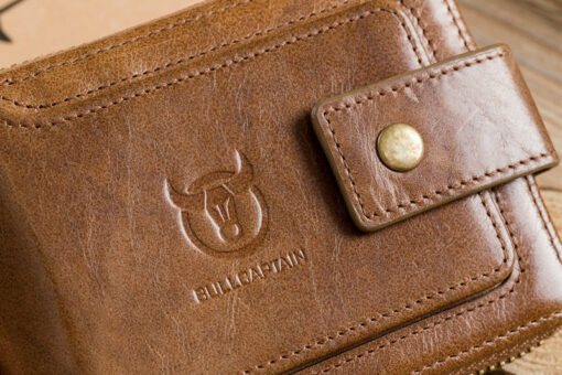 Bull Captain Leather Mens RFID Blocking Wallet Zipper Bifold Wallets - Image 7