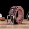 Bull captain Genuine Leather Brown Bright Surface And NUBUK Belt for Men Classic Retro - Image 5