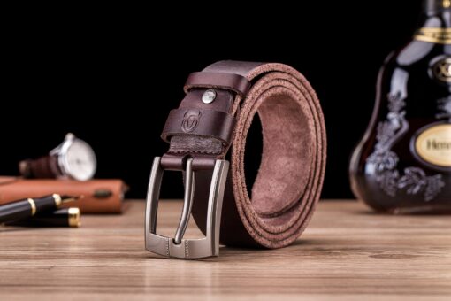 Bull captain Genuine Leather Brown Bright Surface And NUBUK Belt for Men Classic Retro - Image 5