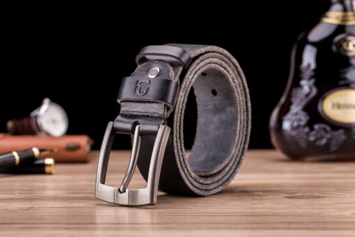 Bull captain Genuine Leather Black Bright Surface And NUBUK Belt for Men Classic Retro - Image 6