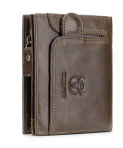 Bullcaptain Cowhide Zipper Wallet Coin Bag Vintage Short Wallet for Men