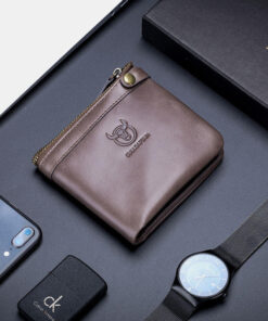 Bullcaptain Men Genuine Leather RFID Blocking 8 Card Holder Zipper Wallet 1