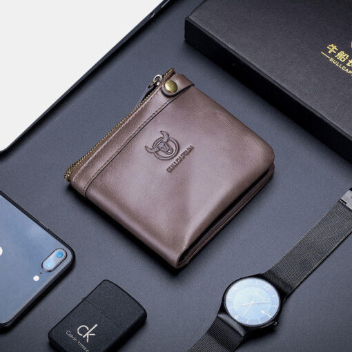 Bullcaptain Men Genuine Leather RFID Blocking 8 Card Holder Zipper Wallet 1