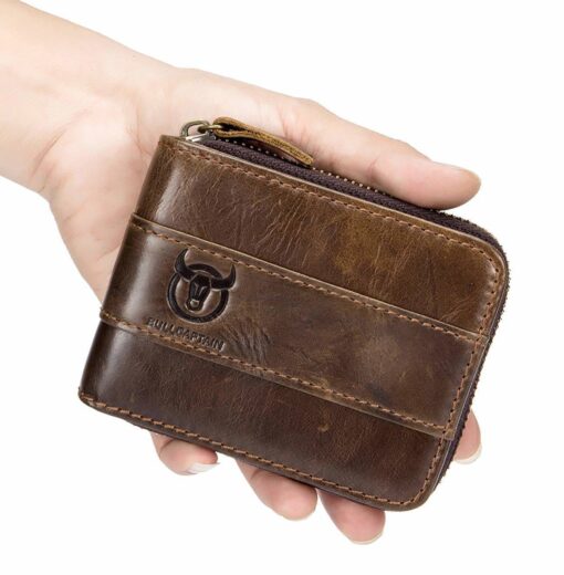 Bull Captain RFID Leather Men Wallet Zipper Blocking Coin Purse Bifold 11 Card Slots Coin - Image 9