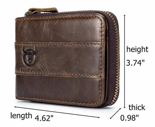 Bull Captain RFID Leather Men Wallet Zipper Blocking Coin Purse Bifold 11 Card Slots Coin - Image 12