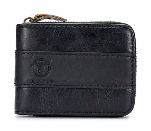 Bull Captain RFID Leather Men Wallet Zipper Blocking Coin Purse Bifold 11 Card Slots Coin - Image 3