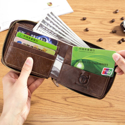 Bullcaptain Zip Around Wallet RFID Blocking Secure Leather Card Holder Wallet for Men - Image 4
