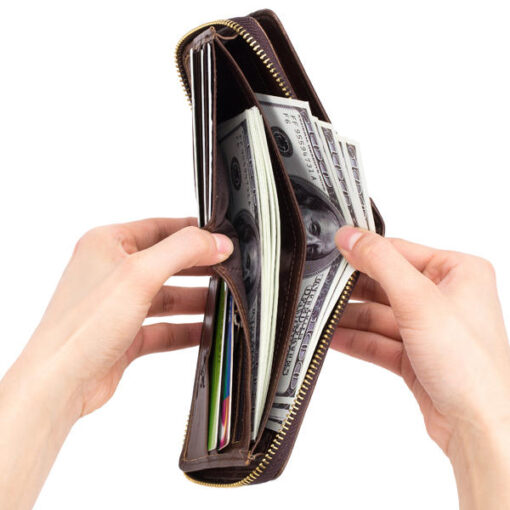 Bullcaptain Zip Around Wallet RFID Blocking Secure Leather Card Holder Wallet for Men - Image 3