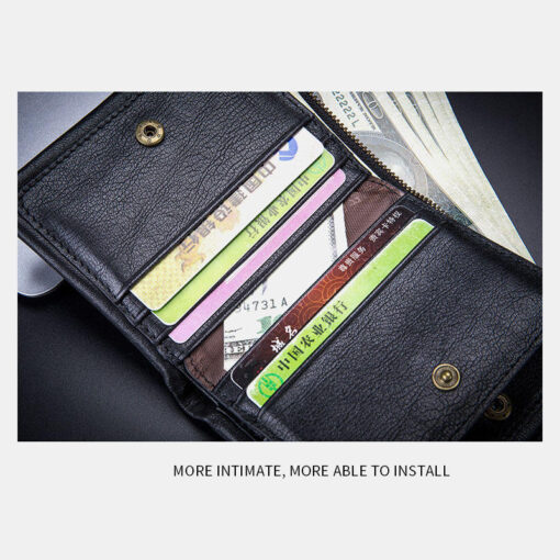 Bullcaptain Men Genuine Leather RFID Blocking 8 Card Holder Zipper Wallet 1 - Image 6